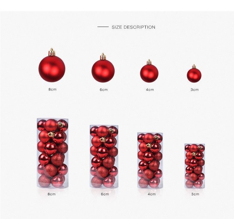 24Pcs Plastic Electroplated Xmas Decor Hangings, Rose Red 8cm Glossy Baubles to Enhance Christmas Tree and Halloween Celebration Atmosphere