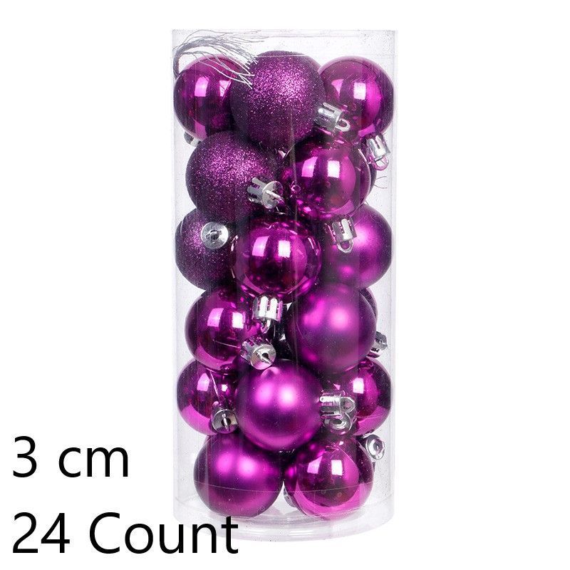 24 Count Glossy Plastic Christmas Tree Pendant Balls, Purple 3cm Electroplated Ornaments for Xmas Layout and Halloween Mysterious Style Decoration