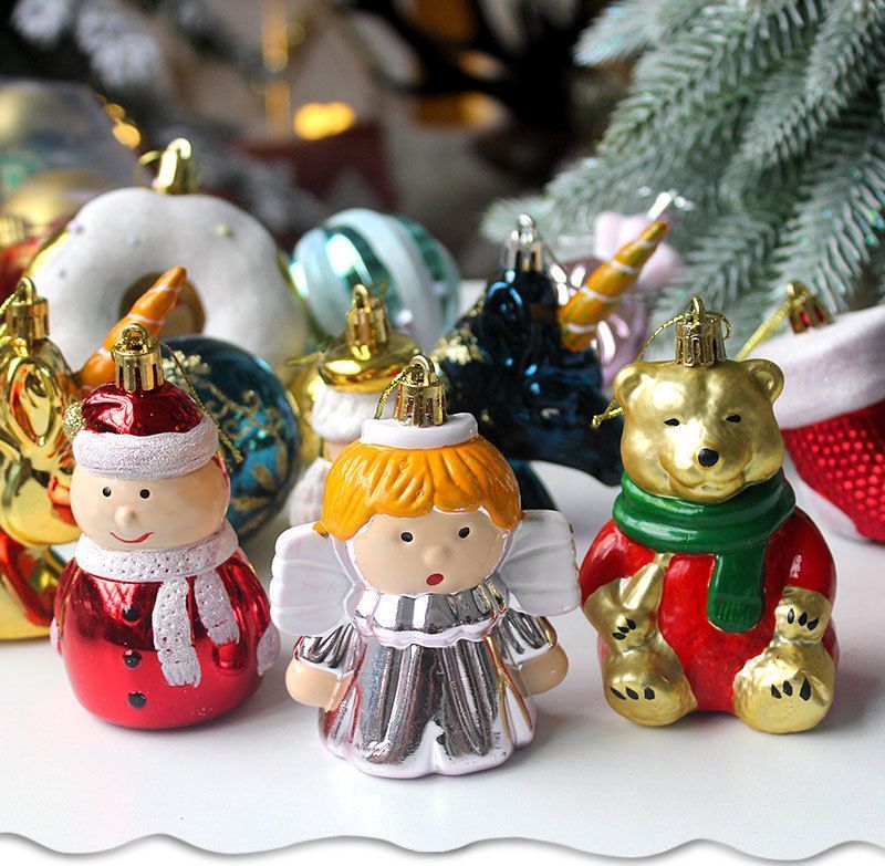 72Pcs Multi-style Christmas Tree Ornament Collection with House Shape Packaging Box, Glossy Baubles and Figure Decorations in White Red Collocation, Applied for Xmas Party Layout and Halloween Venue Styling