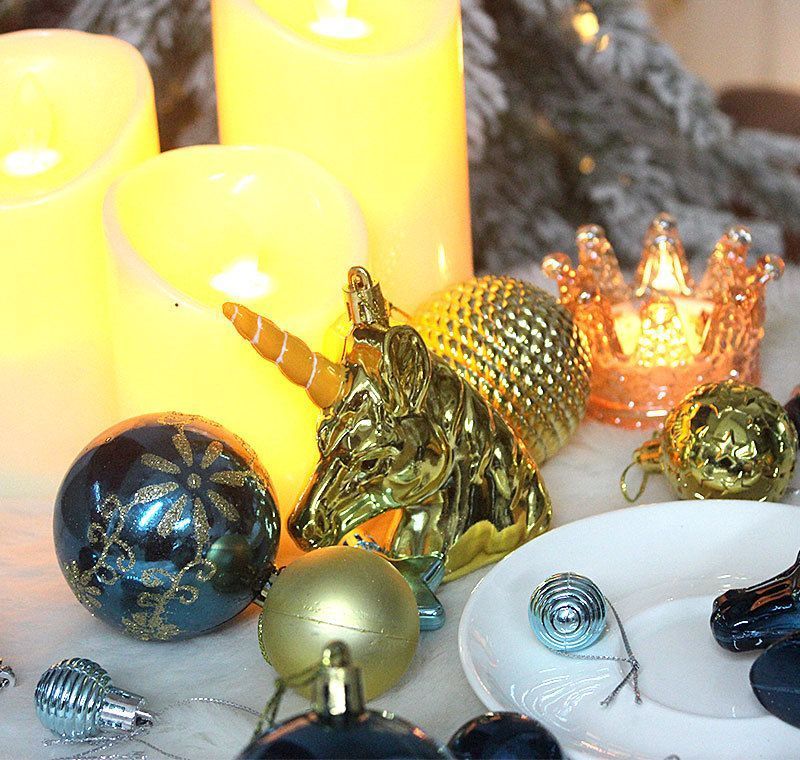 72Pcs Comprehensive Xmas Pendant Kit with House Style Outer Box, Textured Electroplated Baubles and Character Decor in Coffee Gold Tone, Matching Christmas Wreath Arrangement and Halloween Household Scene Design