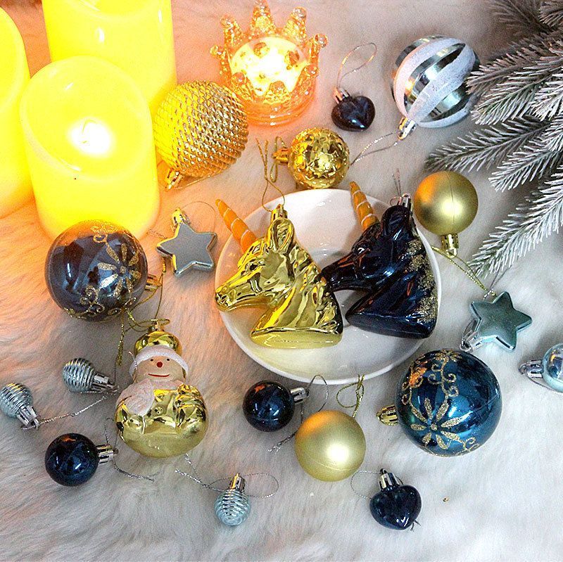 72Pcs Comprehensive Xmas Pendant Kit with House Style Outer Box, Textured Electroplated Baubles and Character Decor in Coffee Gold Tone, Matching Christmas Wreath Arrangement and Halloween Household Scene Design