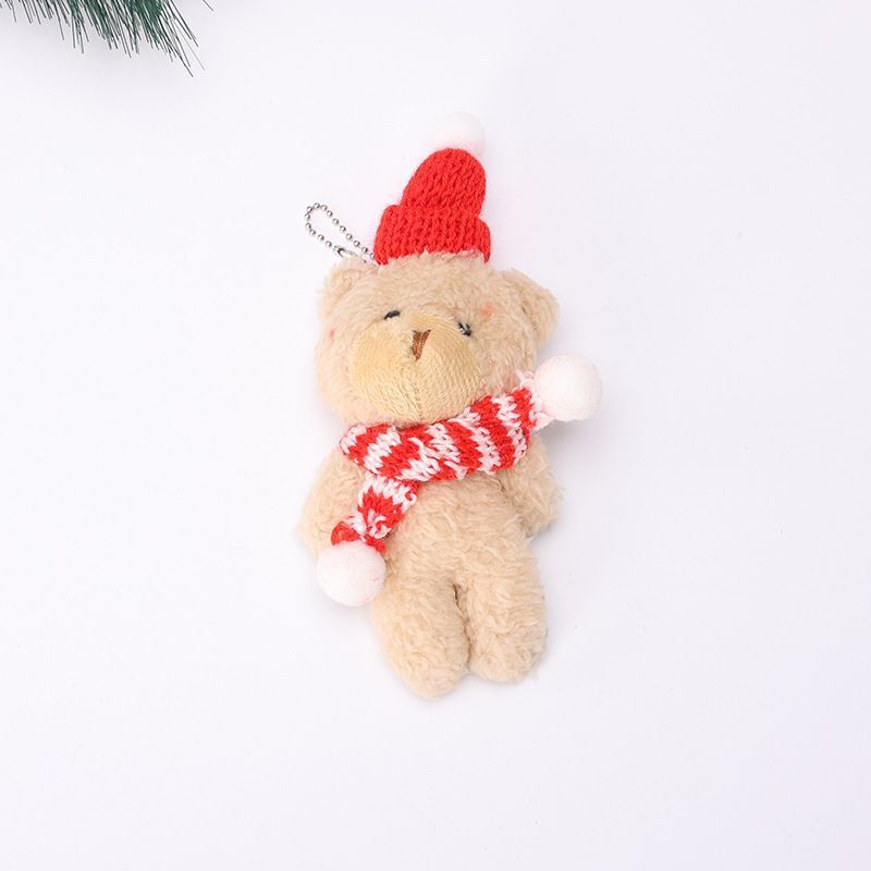 Christmas Brown Curly Bear Desktop Ornament Style B with Red & White Scarf, Festive Mini Statue for Home Xmas Arrangement and Corporate Holiday Giveaways