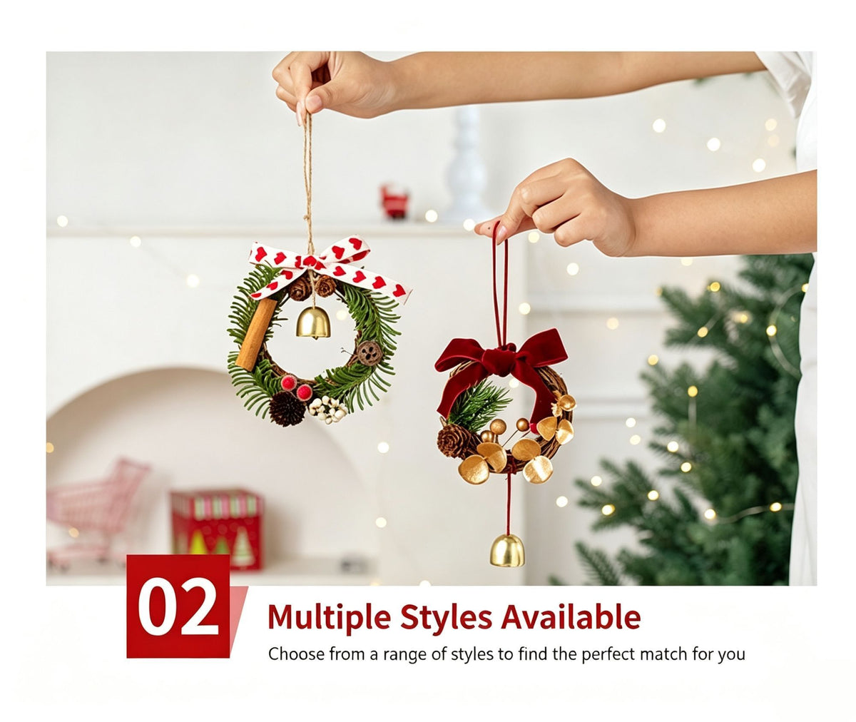 Christmas Pine Cone Double Green Bell Tree Pendant, Xmas Atmosphere Wall Hanging Decor for Christmas & New Year Gift Giving, Model D3
