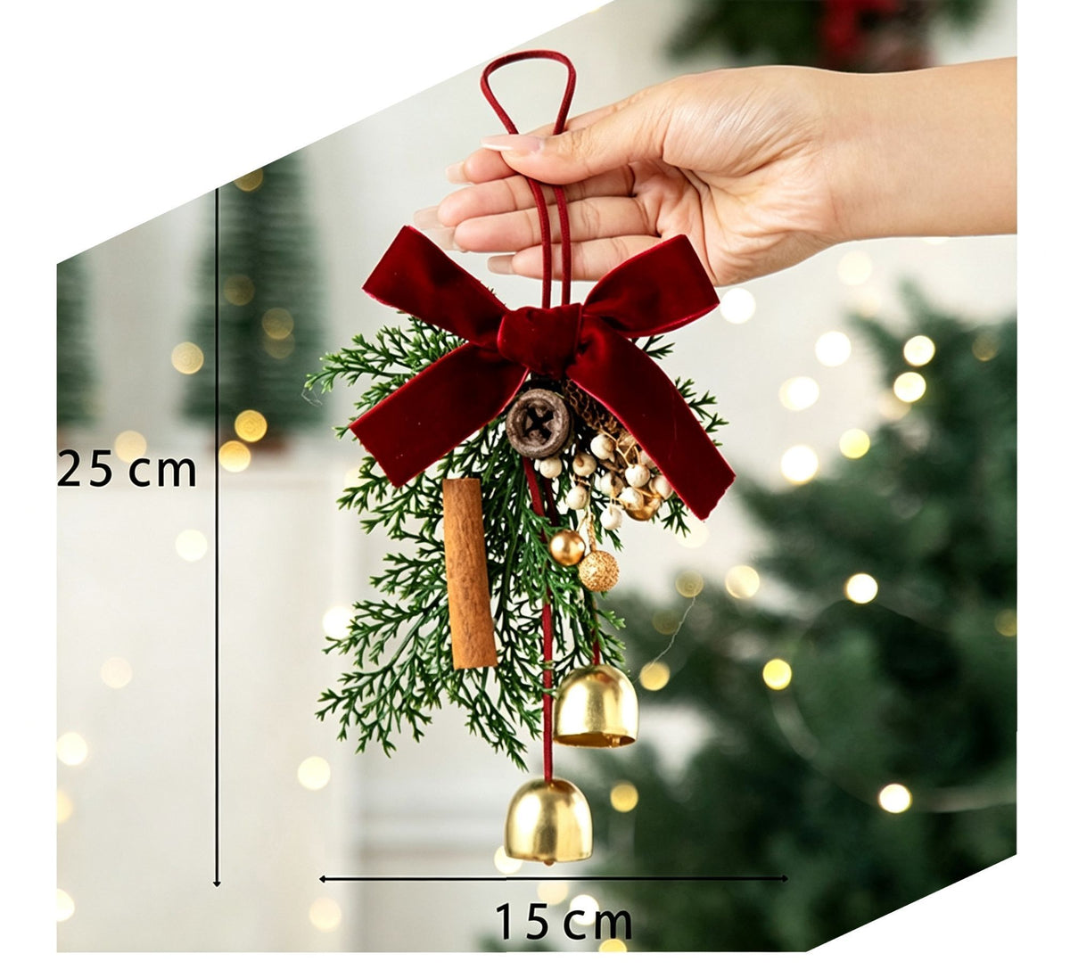 Christmas Pine Cone Single Heart Bell Hanging Ornament, Decorative Tree Charm for Holiday Scene Decoration and Small Christmas Souvenir Gifts, Model D4