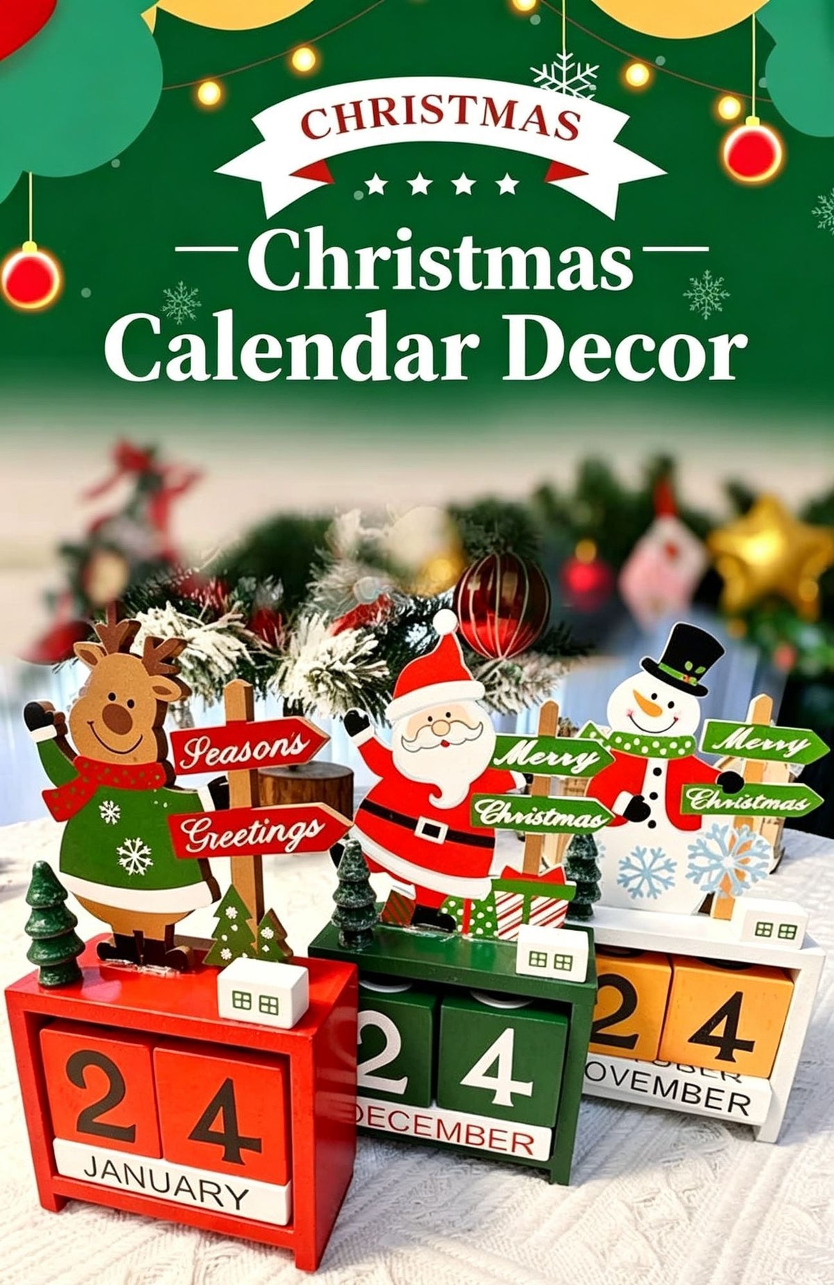 Creative Wooden Christmas Advent Calendar Desktop Ornament, Reindeer Shaped Countdown Tabletop Decor for Home Front Desk Scene Layout and Christmas Holiday Gift Giving
