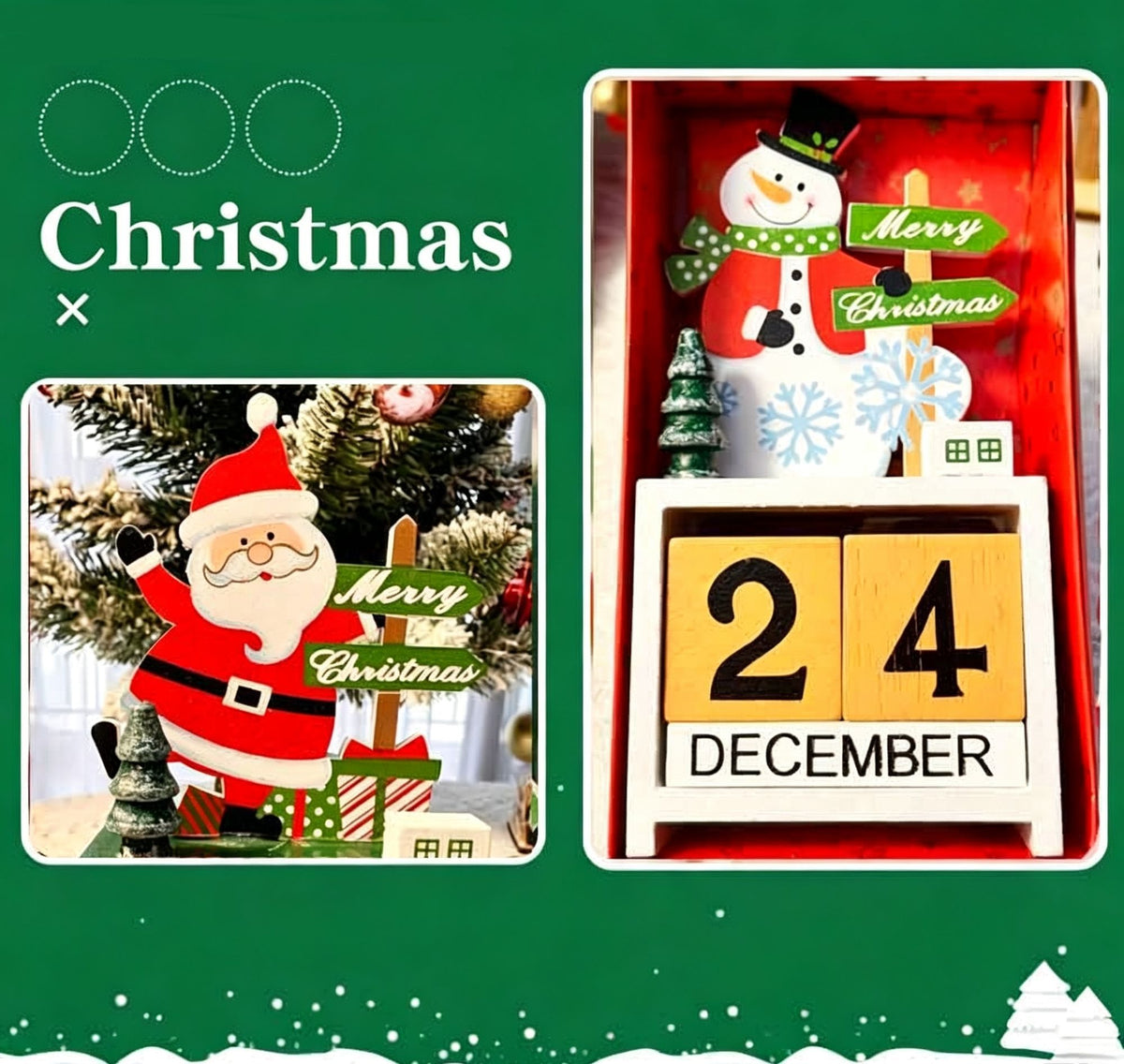 Wooden Christmas Countdown Desk Decoration with Santa Claus Figure, Festive Tabletop Accessory for Indoor Xmas Styling and Christmas Season Presents