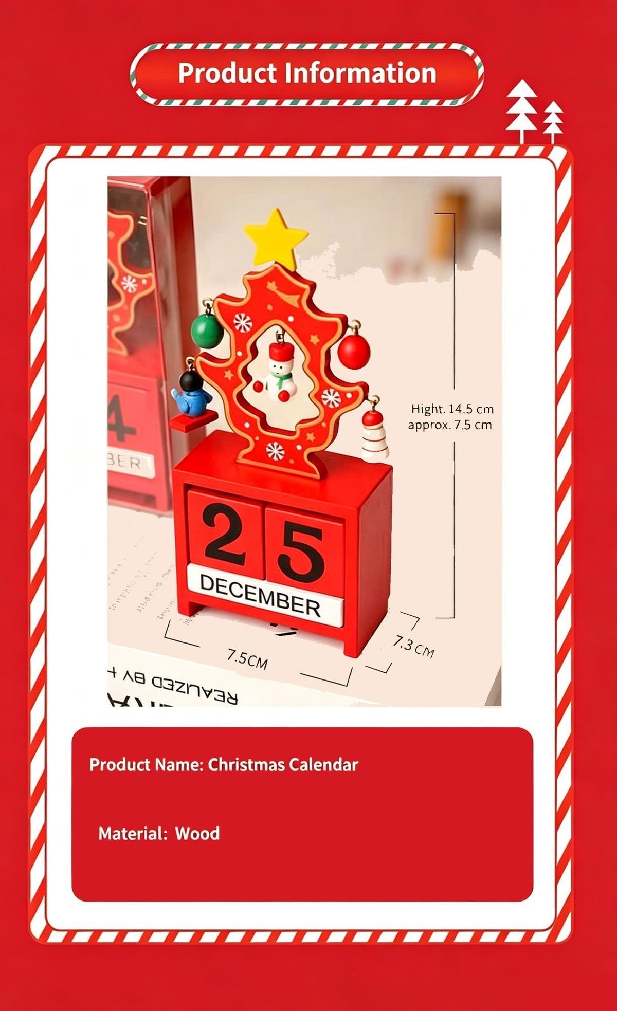 Wooden Christmas Countdown Desk Decoration with Santa Claus Figure, Festive Tabletop Accessory for Indoor Xmas Styling and Christmas Season Presents