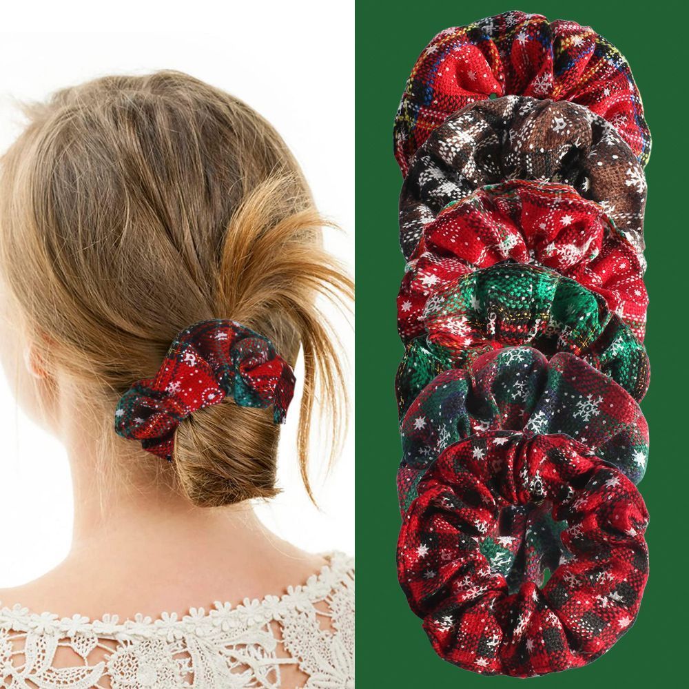 Holiday Themed Soft Fabric Hair Scrunchies, 2Pcs Bundle Ladies Ponytail Holder for Christmas Vibe Layout & Seasonal Souvenir Gift, Style 3