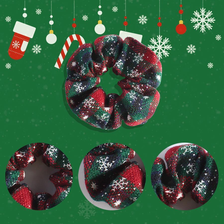 Holiday Themed Soft Fabric Hair Scrunchies, 2Pcs Bundle Ladies Ponytail Holder for Christmas Vibe Layout & Seasonal Souvenir Gift, Style 3