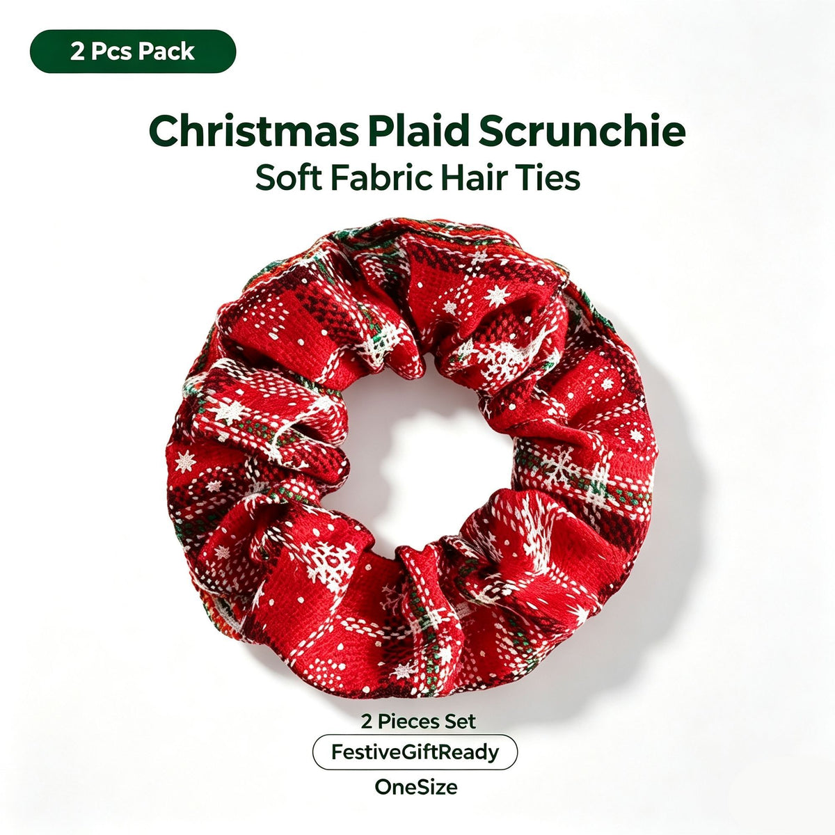 Cute Christmas Pattern Cloth Scrunchies Hair Rings, 2Pcs Set Casual Hair Decor for Holiday Matching & Christmas Handmade Gift, Style 5
