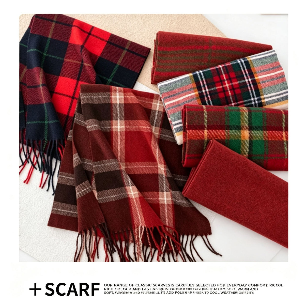 Christmas Themed Grid Warm Scarf, Cashmere Feel All-match Ladies Shawl 37x200cm Xmas Plaid Pattern for Festive Atmosphere Layout & Christmas Holiday Gift