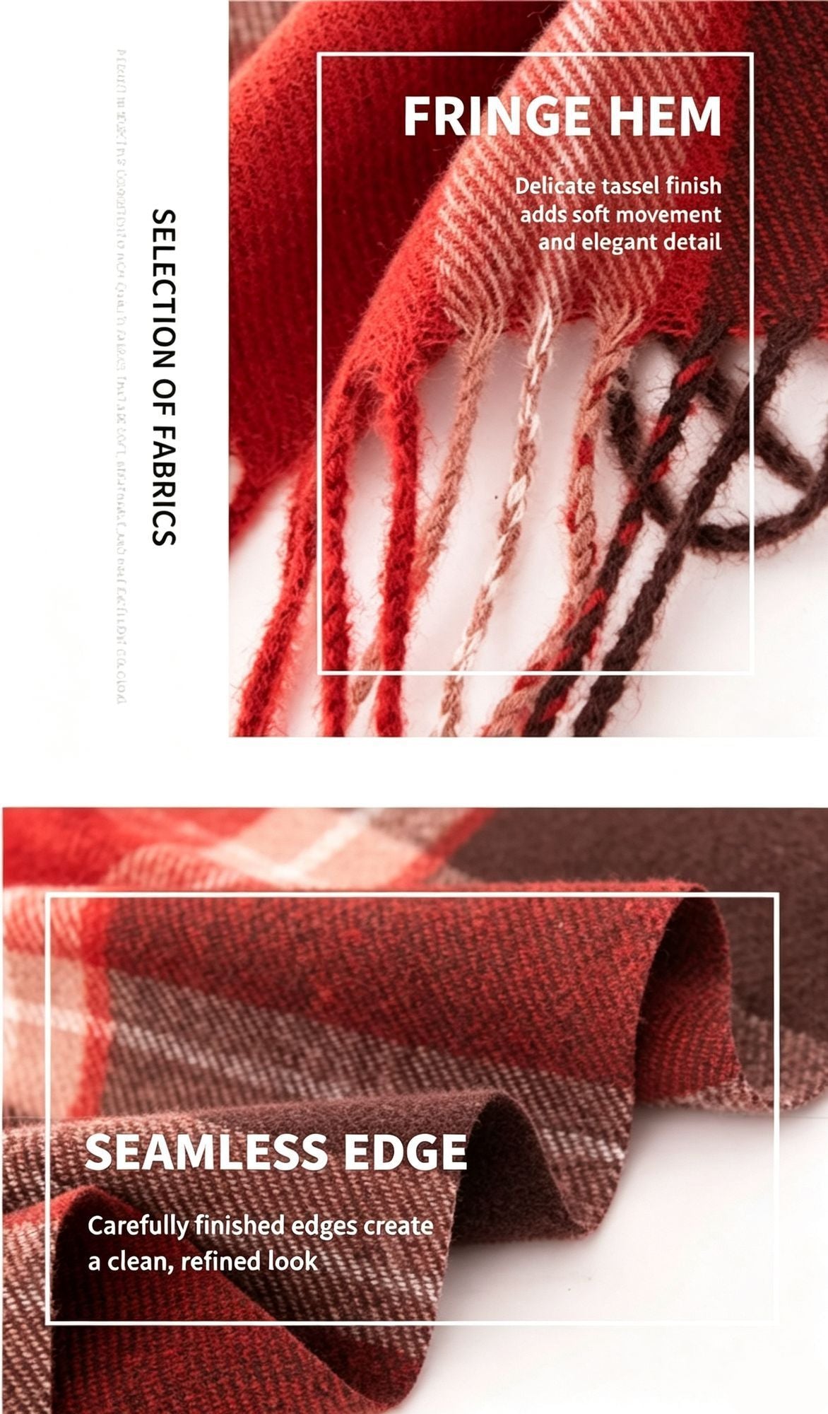 Xmas Red Green Check Scarf, Thick Cashmere Feel Cozy Neck Warmer Shawl 37x200cm Christmas Red Green Grid for Outfit Decor & Holiday Gift Hamper