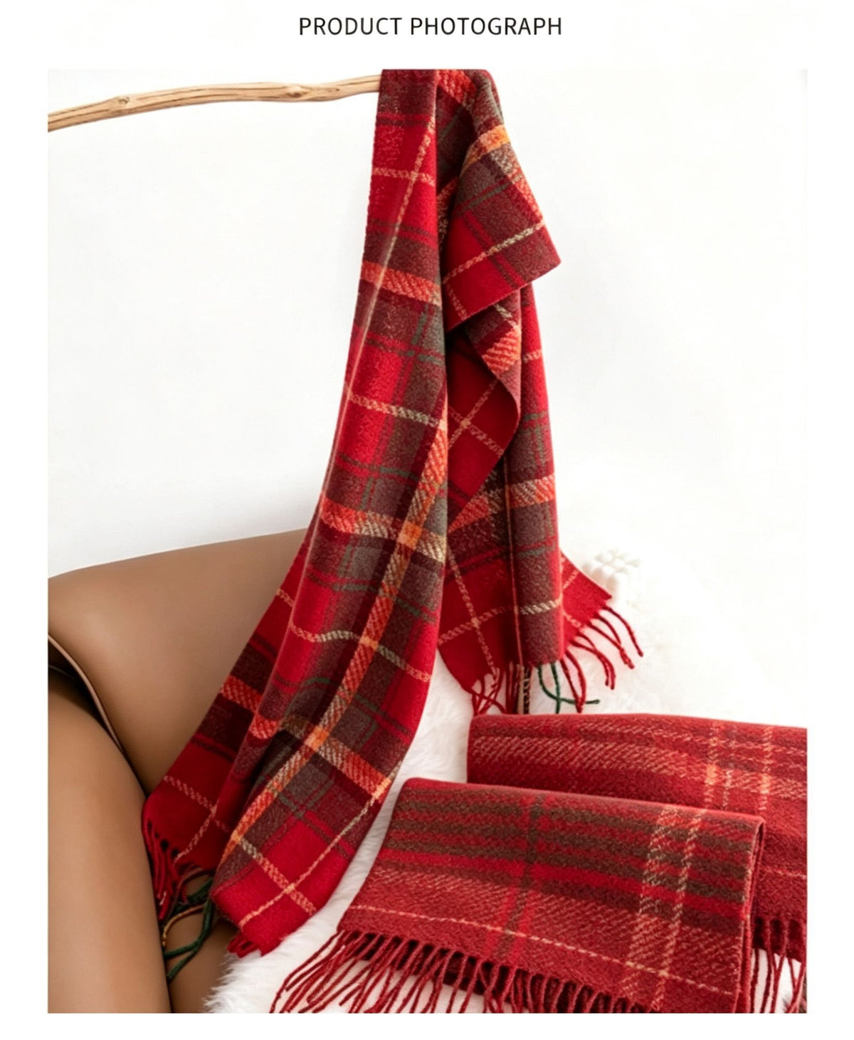 Xmas Red Green Check Scarf, Thick Cashmere Feel Cozy Neck Warmer Shawl 37x200cm Christmas Red Green Grid for Outfit Decor & Holiday Gift Hamper