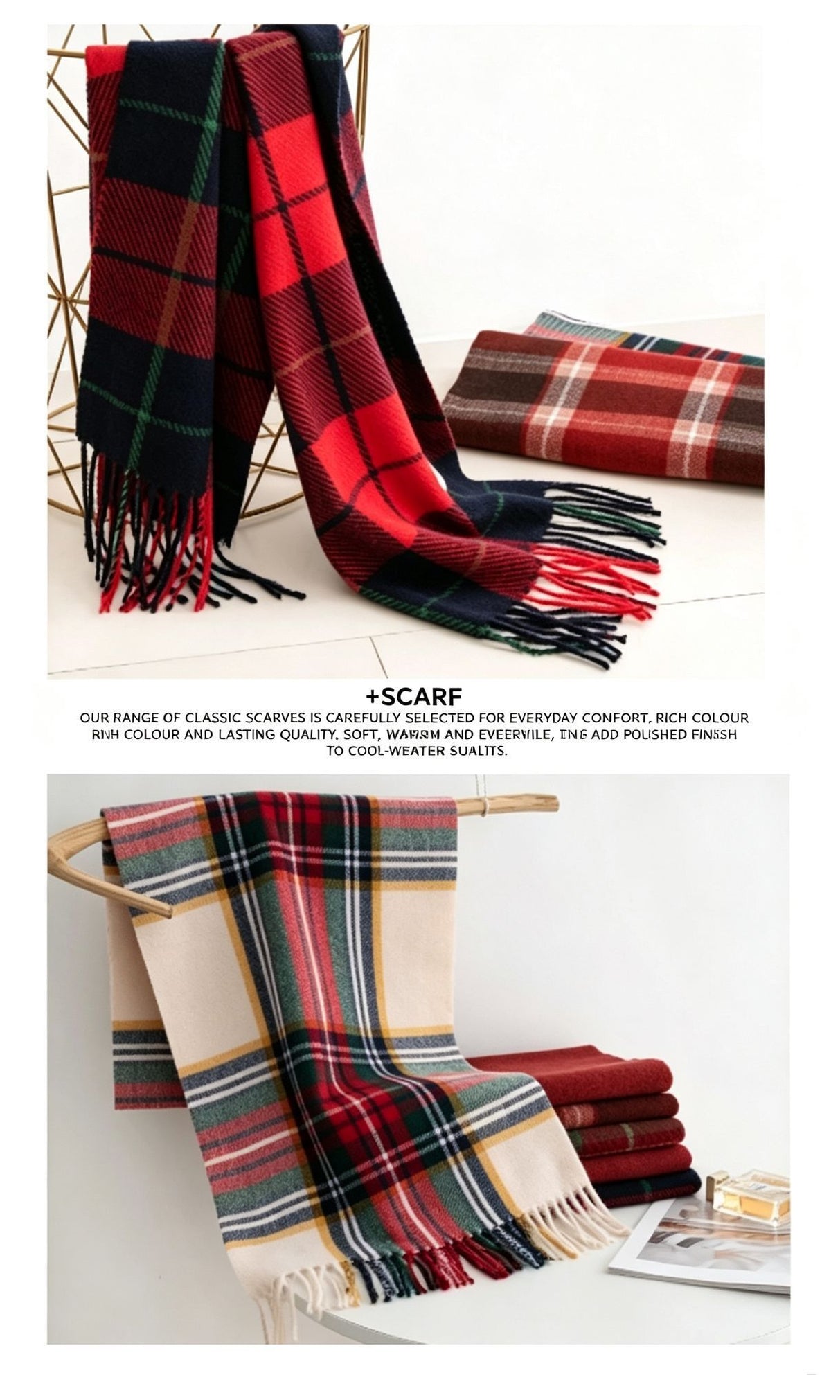 Xmas Red Green Check Scarf, Thick Cashmere Feel Cozy Neck Warmer Shawl 37x200cm Christmas Red Green Grid for Outfit Decor & Holiday Gift Hamper