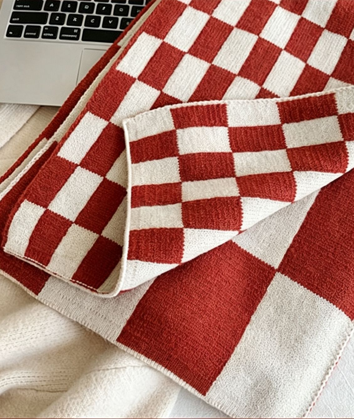 Cable Knit Red Women’s Scarf, Thick Cashmere Touch Warm Shoulder Wrap for Outfit Decoration and Christmas Holiday Gift