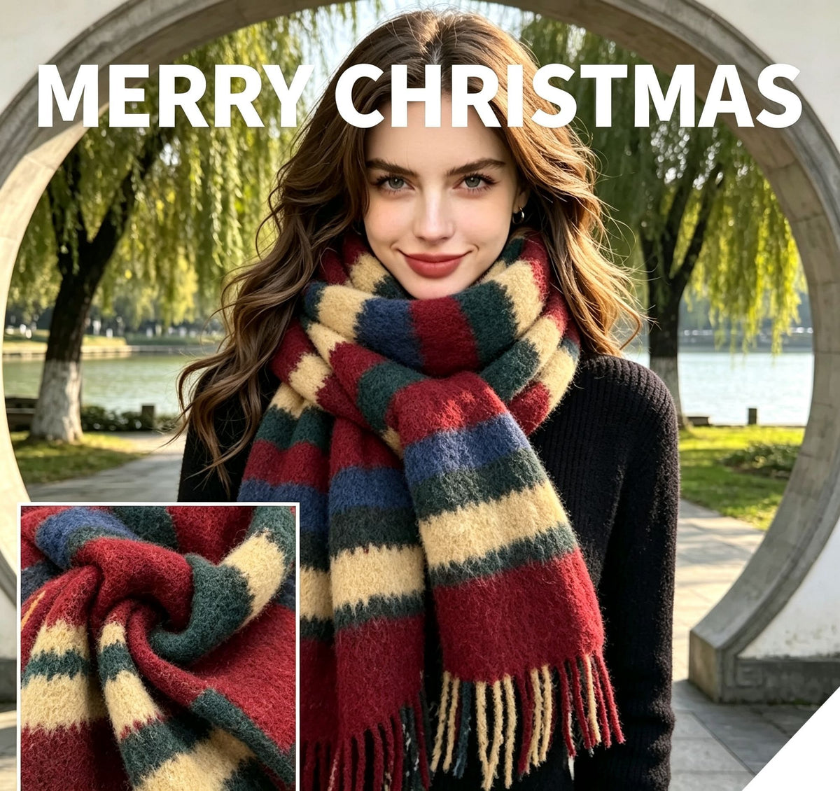 Caramel Berry Red Versatile Ladies Scarf, Thick Cashmere Touch Neck Shawl for Daily Outfit Accent and Christmas Exchange Gift