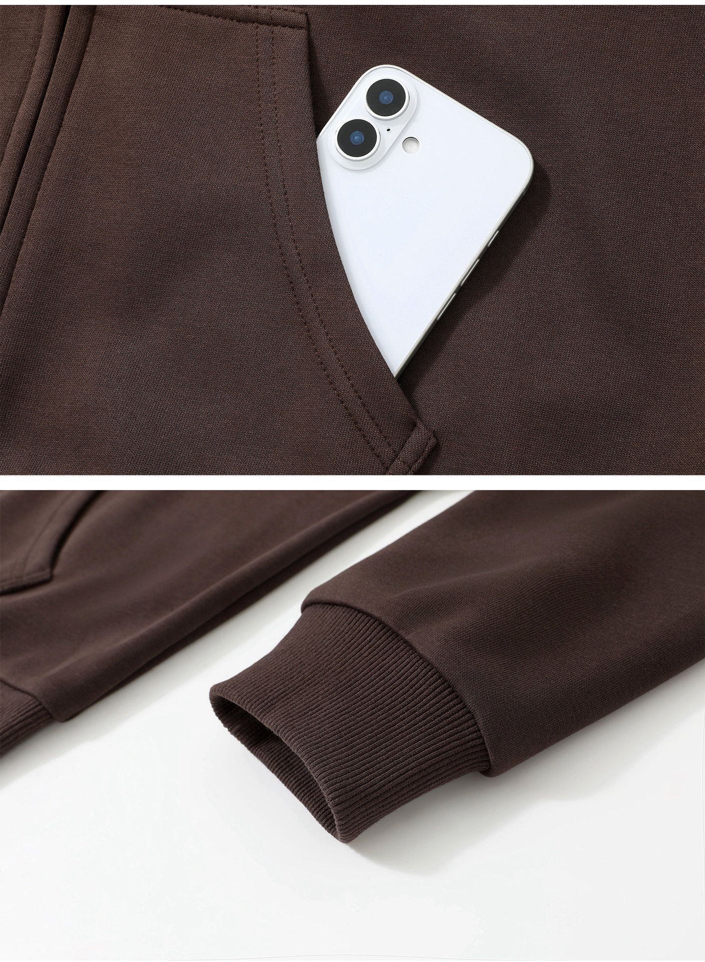 Women Chestnut Brown Three-Piece Casual Sweatsuit, Oversized Comfort Fit Size L, Ready-to-Wear Daily Wardrobe Essential