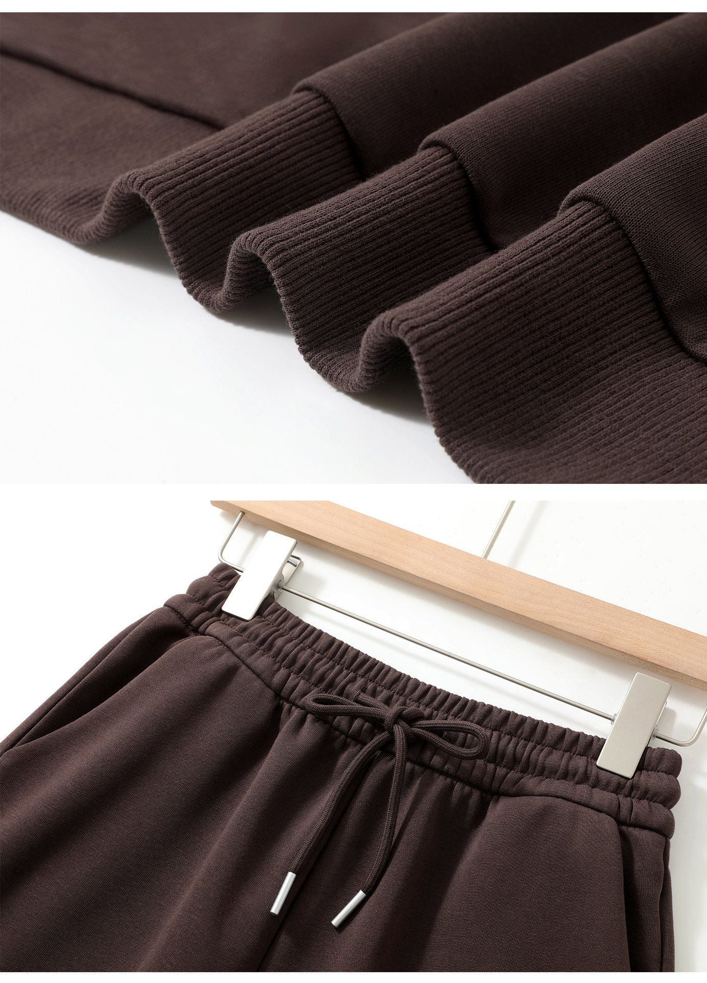 Women Chestnut Brown Three-Piece Casual Sweatsuit, Oversized Comfort Fit Size L, Ready-to-Wear Daily Wardrobe Essential