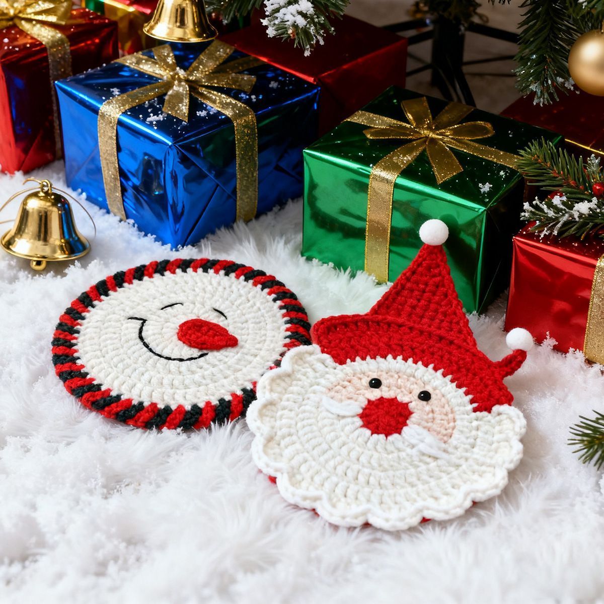 3D Snowman Shaped Cup Mats Set of 2, Christmas & Halloween Indoor Table Decoration, Premium Holiday Favor Gift, Waterproof Heatproof Dining Table Pad