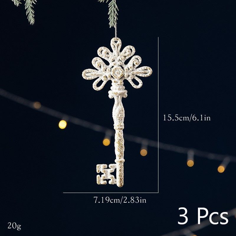 White Gold Key Design Festive Hanging Charms, 3 Pieces, Christmas & Halloween Shop Window Display Ornament, Unique Tree Accent Decor, Thoughtful Holiday Souvenir Gift
