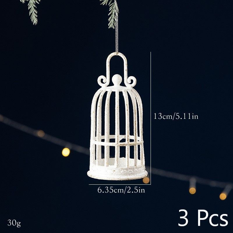 White Gold Birdcage Style Festive Hangings, Set of 3, Christmas & Halloween Dining Table Centerpiece Decor, Vintage Retro Tree Ornament, Stylish Holiday Party Favor
