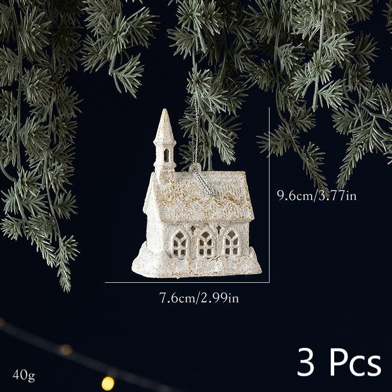 White Gold House Shaped Xmas Tree Pendants, Pack of 3, Christmas & Halloween Whole House Interior Decoration, Lovely Whimsical Ornament, Sweet Small Holiday Gift