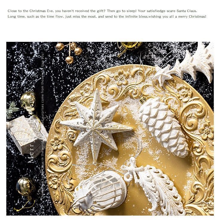 White Gold House Shaped Xmas Tree Pendants, Pack of 3, Christmas & Halloween Whole House Interior Decoration, Lovely Whimsical Ornament, Sweet Small Holiday Gift