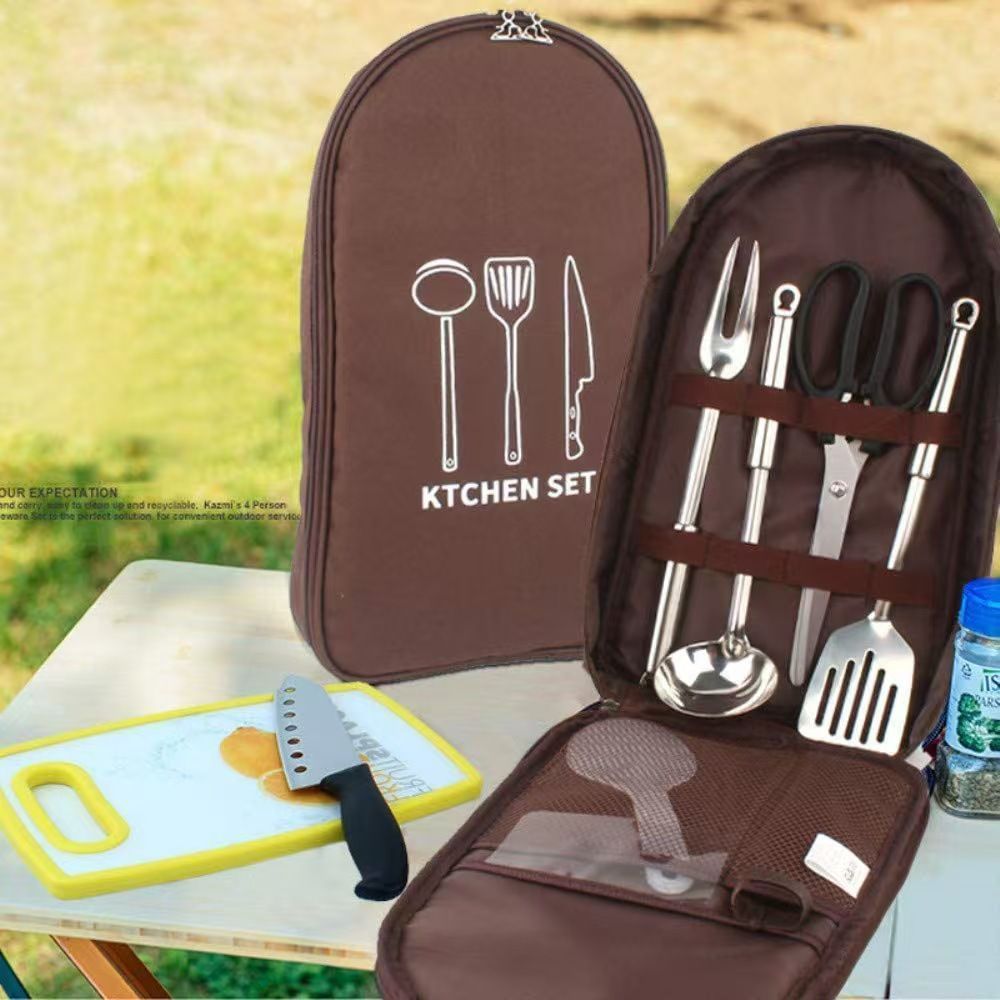 Oxford Fabric Outdoor Tableware Storage Bag, Portable Camping Gear Organizer, Christmas & Halloween Travel Holiday Gift, Large-apacity Picnic Sundries Pouch, Black, Tableware Not Included