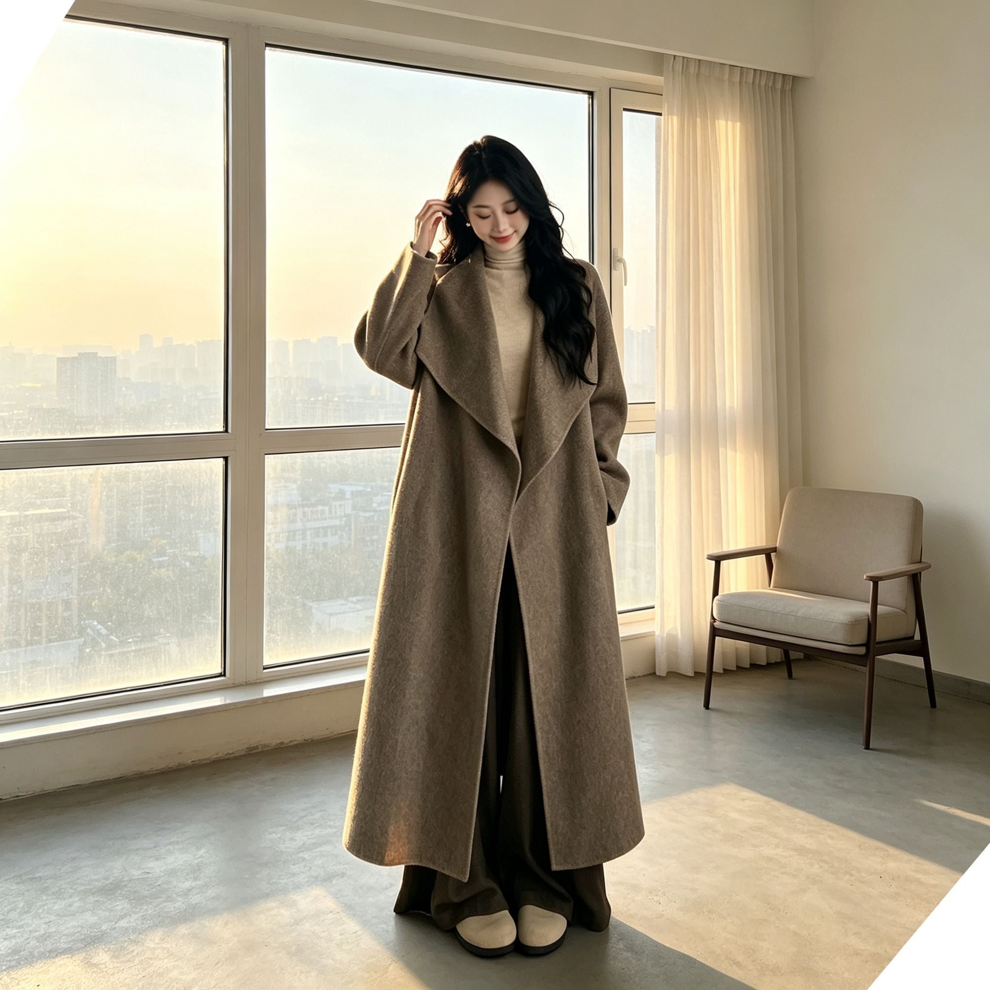 Women Oversized Lapel Wool‑Blend Coat, Nut Brown, Size S, Transitional Early‑Spring Outwear, Relaxed Silhouette Layering Piece, Versatile Office & Weekend Wardrobe Staple for Cool Mornings & Evenings