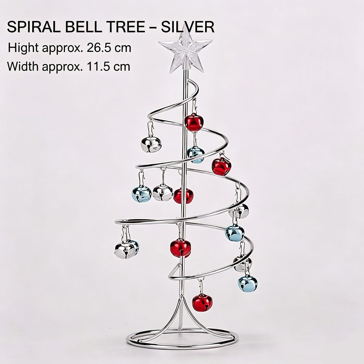 Mini Iron‑crafted Spiral Bell Tree, Silver Tone, Christmas & Halloween Cabinet & Window Layout Accessory, Tiny Artificial Xmas Decoration, Ideal Holiday Desktop Souvenir Gift