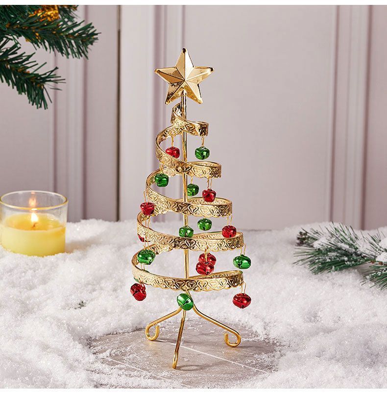 Mini Iron‑crafted Spiral Bell Tree, Silver Tone, Christmas & Halloween Cabinet & Window Layout Accessory, Tiny Artificial Xmas Decoration, Ideal Holiday Desktop Souvenir Gift