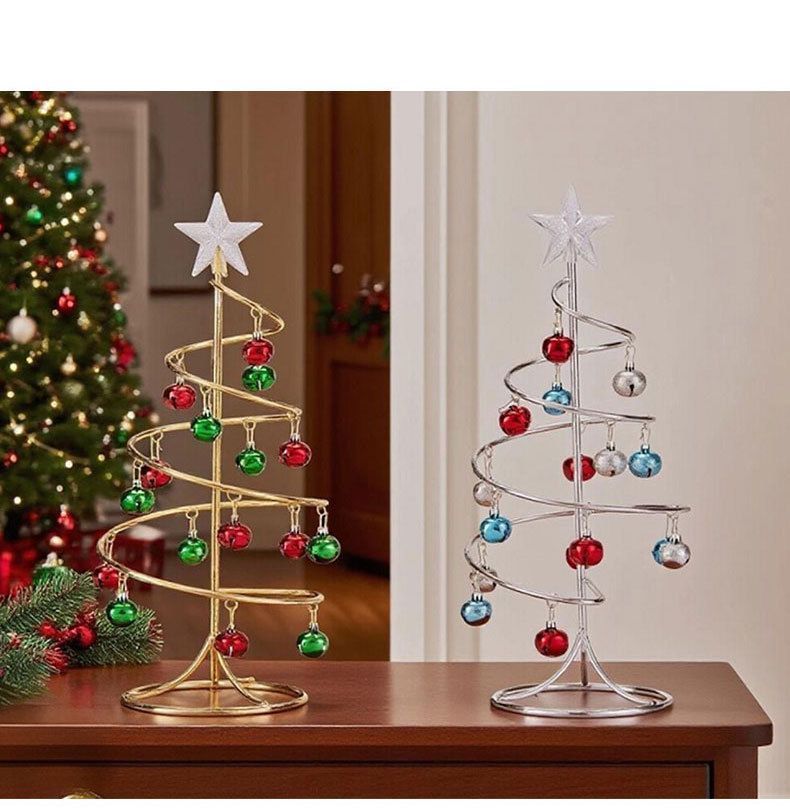 Mini Iron‑crafted Spiral Bell Tree, Silver Tone, Christmas & Halloween Cabinet & Window Layout Accessory, Tiny Artificial Xmas Decoration, Ideal Holiday Desktop Souvenir Gift