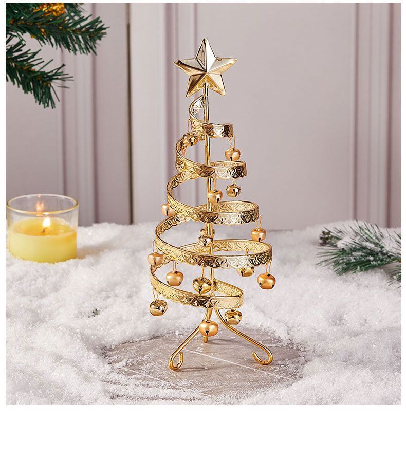 Swirl Bell Iron‑art Mini Christmas Tree, Red‑Green‑Gold Combination, Christmas & Halloween Party Table Centerpiece, Vintage Style Desktop Festive Ornament, Lovely Holiday Giveaway Gift
