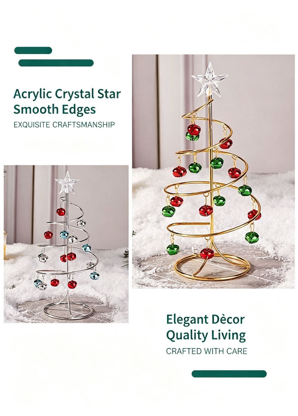Swirl Bell Iron‑art Mini Christmas Tree, Red‑Green‑Gold Combination, Christmas & Halloween Party Table Centerpiece, Vintage Style Desktop Festive Ornament, Lovely Holiday Giveaway Gift