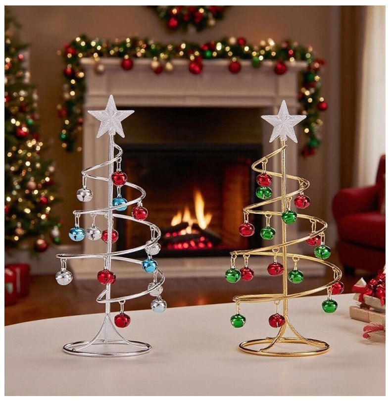 Swirl Bell Iron‑art Mini Christmas Tree, Red‑Green‑Gold Combination, Christmas & Halloween Party Table Centerpiece, Vintage Style Desktop Festive Ornament, Lovely Holiday Giveaway Gift