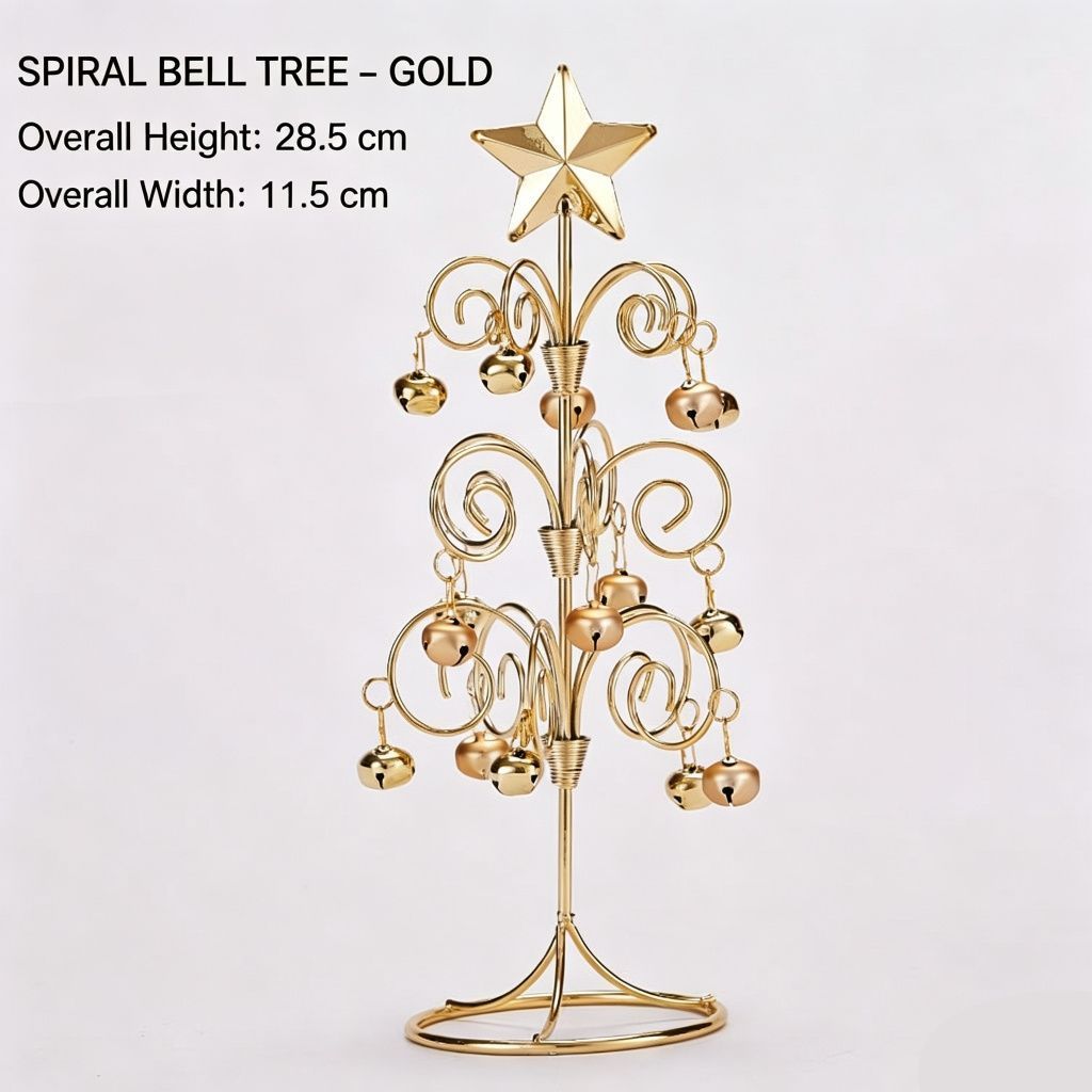 Desktop Swirl Bell Mini Iron Christmas Tree, Golden Color, Christmas & Halloween Indoor Atmosphere Decoration, Compact Simulation Xmas Accessory, Nice Gift for Festival Decor Lovers