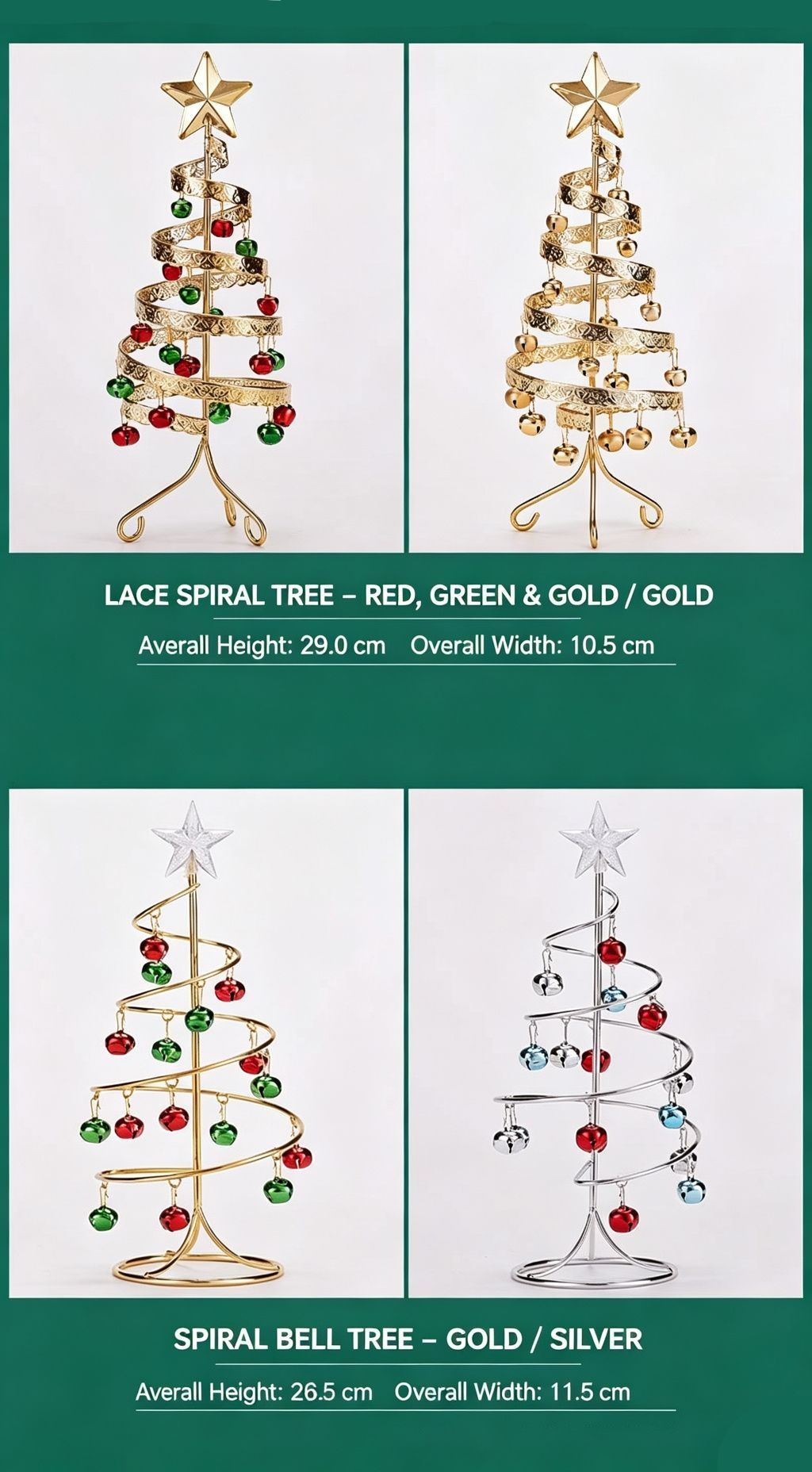 Desktop Swirl Bell Mini Iron Christmas Tree, Golden Color, Christmas & Halloween Indoor Atmosphere Decoration, Compact Simulation Xmas Accessory, Nice Gift for Festival Decor Lovers
