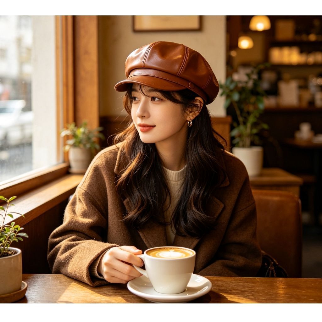 Mini Vintage‑Style Beret Cap, Coffee Tone, Adjustable 56‑58cm, Christmas & Halloween Daily Layering Accessory, Elegant Retro Painter Cap, Festival Present