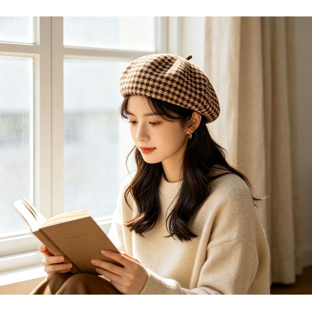 Mini Vintage‑Style Beret Cap, Coffee Tone, Adjustable 56‑58cm, Christmas & Halloween Daily Layering Accessory, Elegant Retro Painter Cap, Festival Present