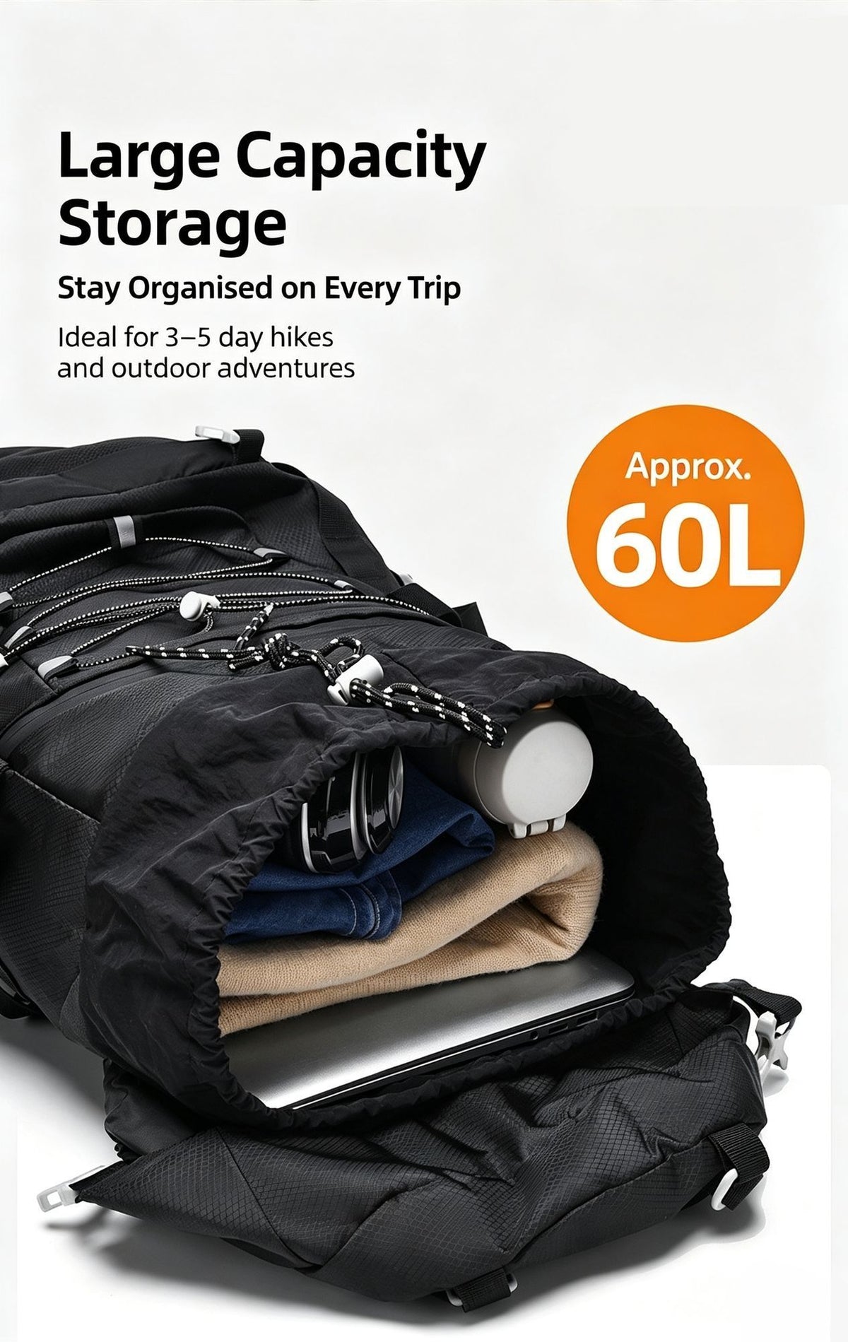 Expandable Travel Hiking Backpack 60L Lake Blue,Nylon Outdoor Rucksack With Rain Cover,Heavy‑Duty Pack for Trekking Camping,Christmas Halloween Adventure‑Lover Household Present