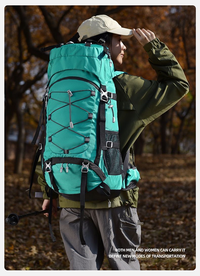 Heavy‑Duty Nylon Camping Rucksack 60L Dark Blue,Adjustable Volume Backpack With Rain Cover,Reliable Gear for Hiking Long‑Distance Travel,Christmas Halloween Outdoor Trip Gift Idea