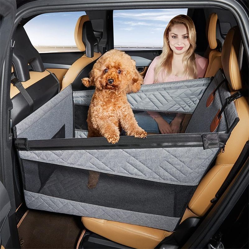 Single Seat Car Pet Mat for Back Row, Hardened Base Mesh Dog Basket, Waterproof Dirt Resistant Pet Car Seat Cover, Grey Large Size, Christmas Halloween Pet Owner Gift