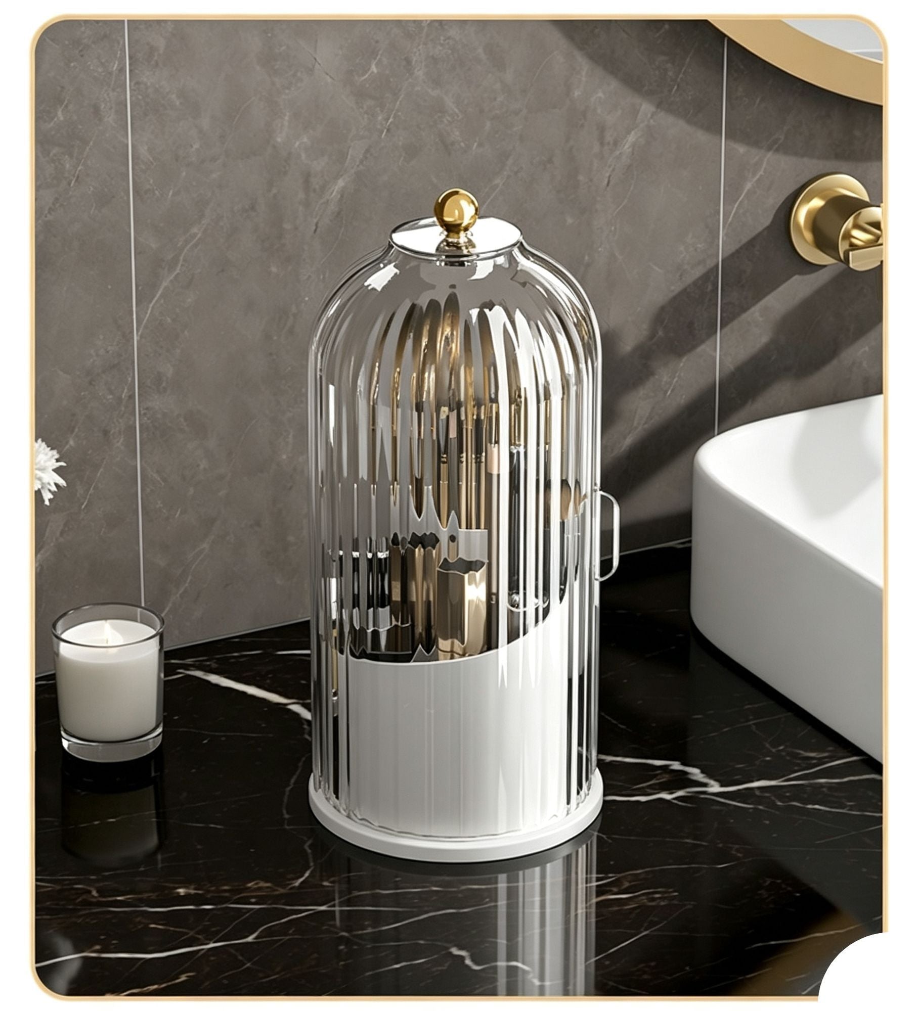 Spinning Birdcage Style Multi-Purpose Storage Caddy, Dustproof Compartment Container for Makeup, Pens, Toothpaste, Spoons, Knives & Forks, Transparent Green, Christmas & Halloween Dresser Present