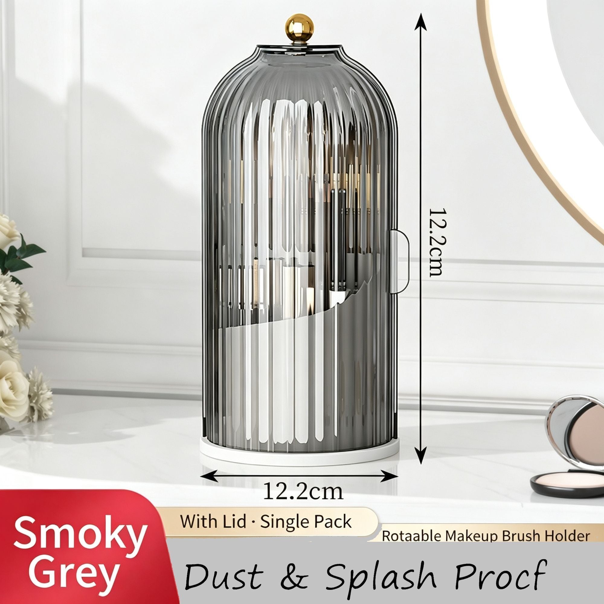 Rotating Birdcage Multi-use Storage Caddy, Dustproof Divided Organiser for Cosmetics, Cutlery, Toothbrushes & Stationery, Transparent White, 2 Pack, Christmas & Halloween Housewarming Gift