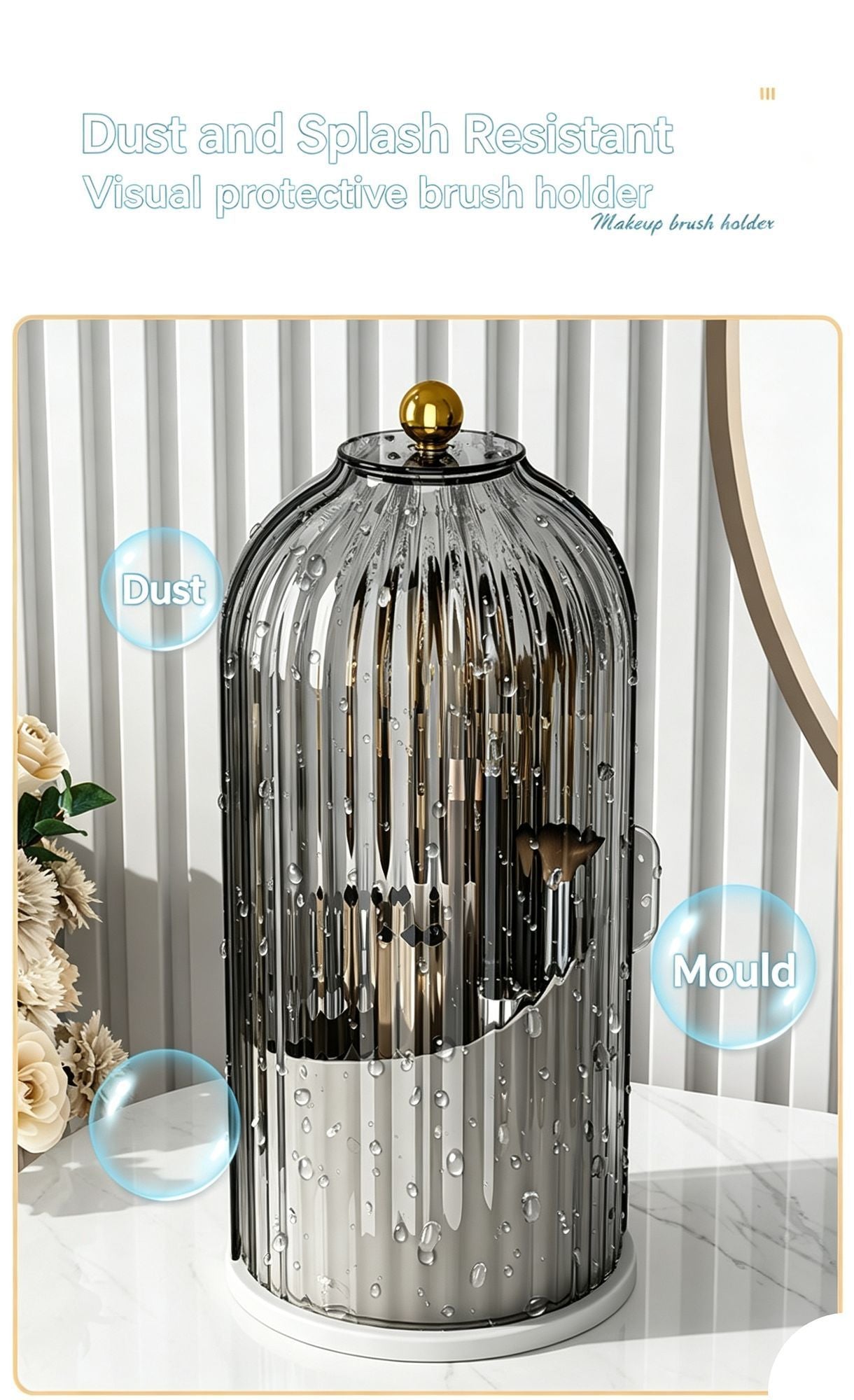 Rotating Birdcage Multi-use Storage Caddy, Dustproof Divided Organiser for Cosmetics, Cutlery, Toothbrushes & Stationery, Transparent White, 2 Pack, Christmas & Halloween Housewarming Gift
