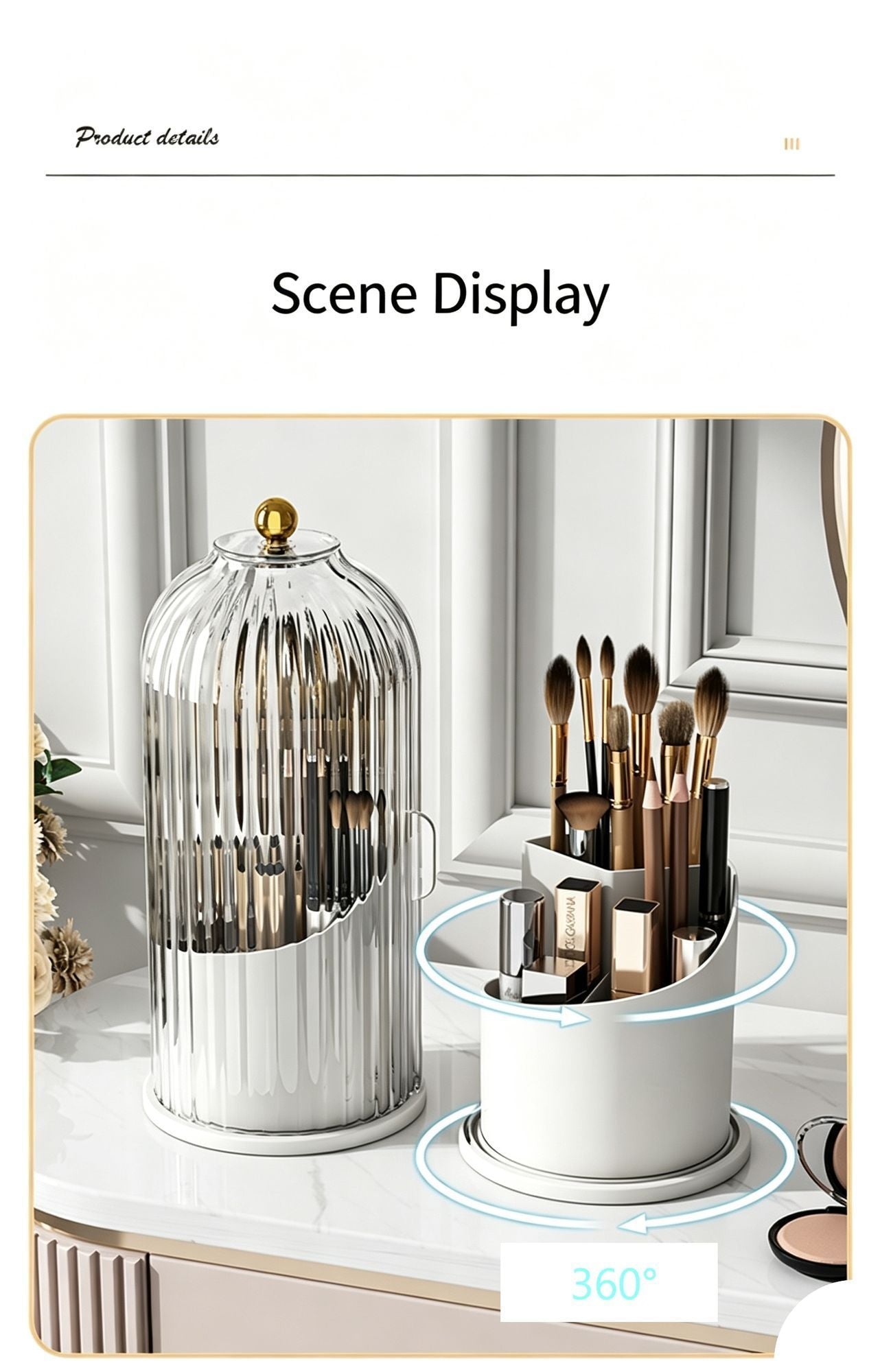 Rotating Birdcage Multi-use Storage Caddy, Dustproof Divided Organiser for Cosmetics, Cutlery, Toothbrushes & Stationery, Transparent White, 2 Pack, Christmas & Halloween Housewarming Gift