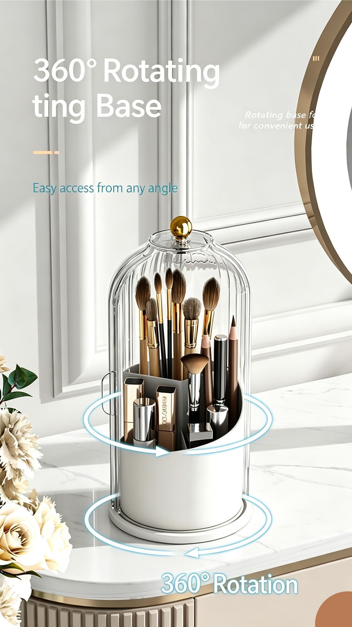 Spinning Birdcage Storage Bucket, Dustproof Multi-Grid Holder for Skincare, Makeup Brushes, Tableware & Toiletries, Transparent Green, 2 Pack, Christmas & Halloween Practical Gift