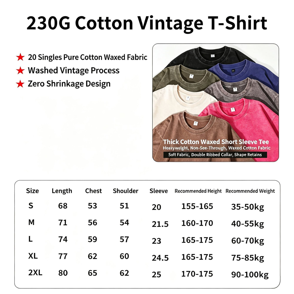 Vintage 230gsm Heavy Washed Cotton T‑Shirt Unisex Daily Outfit Christmas Gift Choice Black Size L