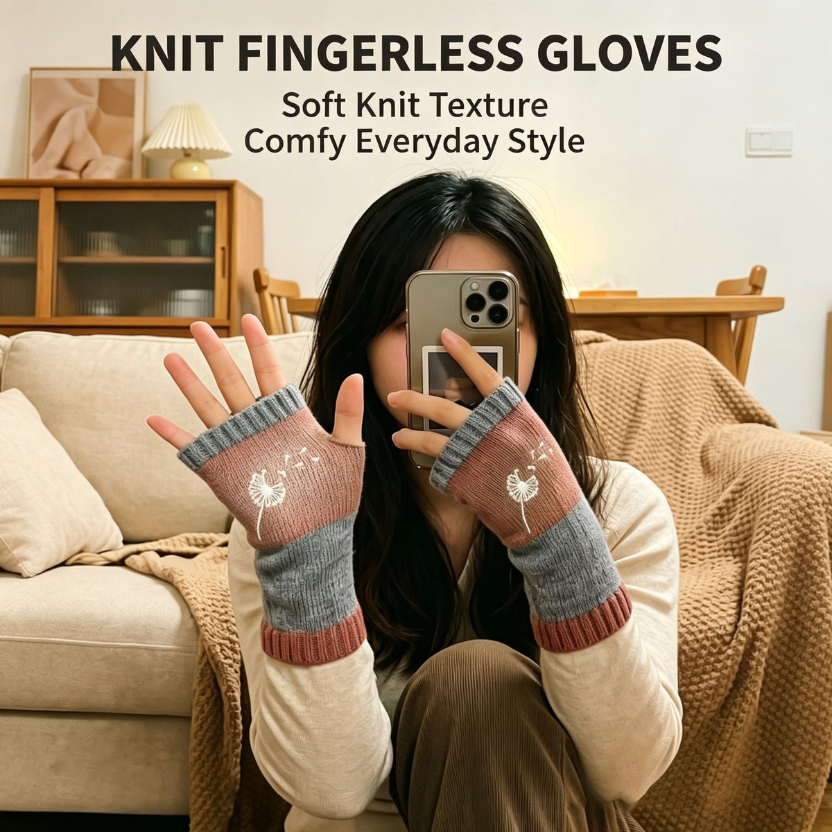Spliced Fashion Knit Fingerless Gloves Cozy Hand Guard Work‑Use Gear 2 Pcs Heart Pink Pattern Popular Christmas Holiday Gift