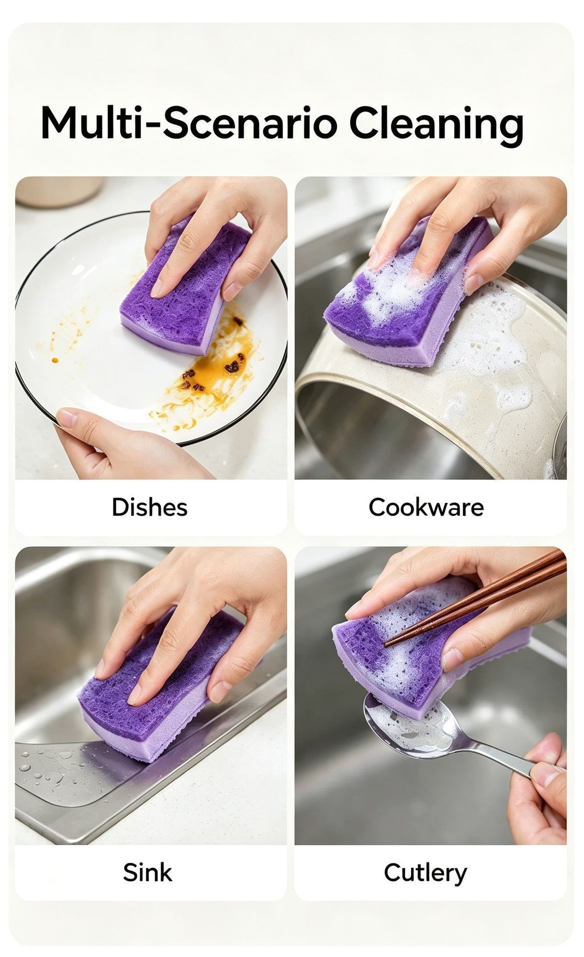 Heavy Duty Seaweed Sponge Cleaning Cloth Double Sided Pure Cotton Kitchen Scrubber Reusable Purple 3 Pack Great Christmas Present